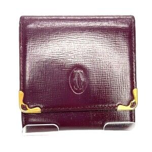 Vintage MustDu CARTIER Burgundy Grained Leather Coin Wallet Spain Unisex 6BM0096